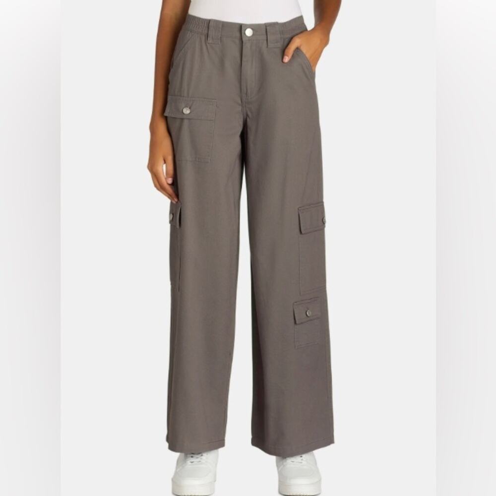 Madden NYC womens L (12-14) grey super wide leg elastic waist cargo pants skater